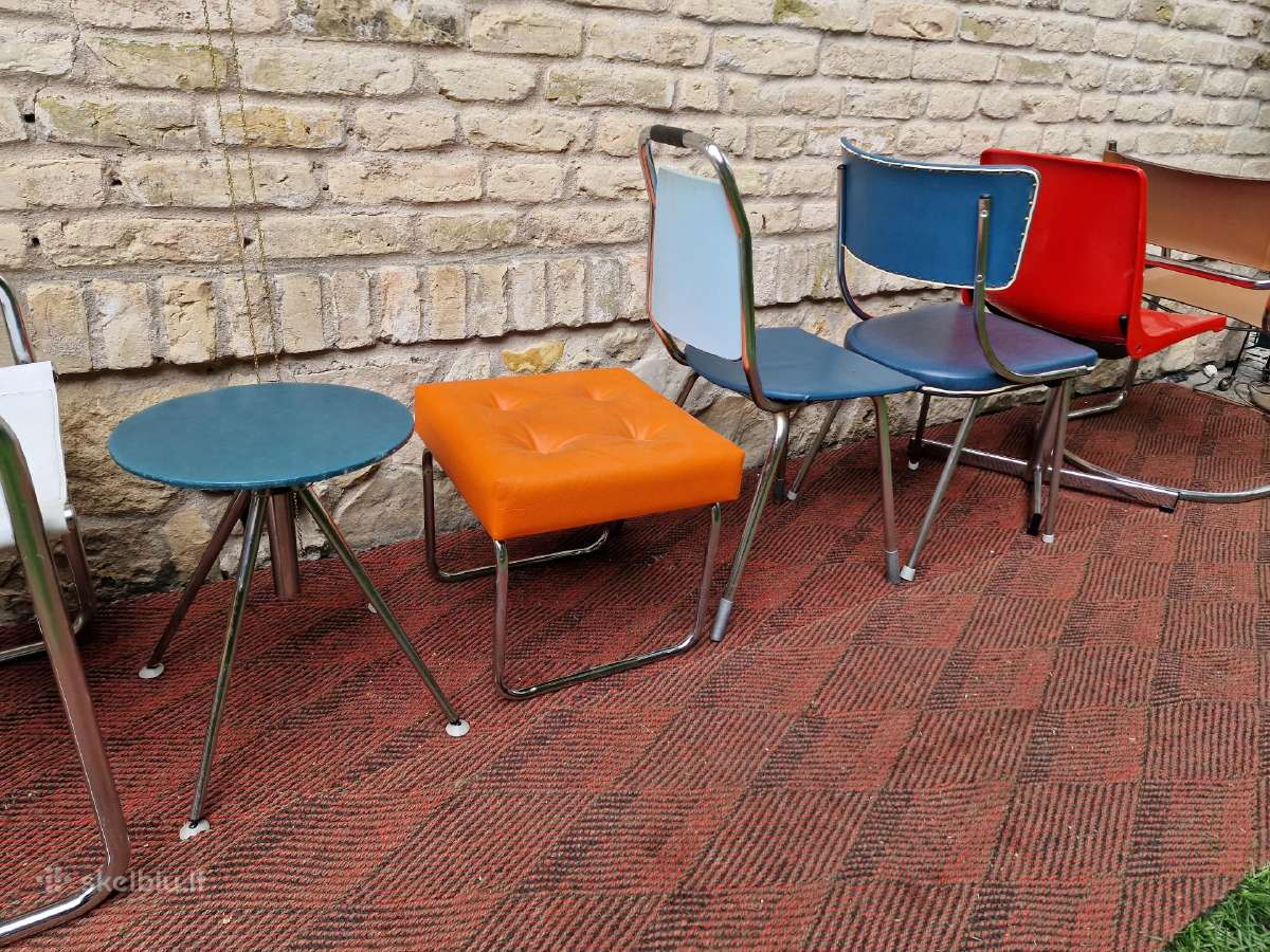 Vintažinės mid century Bauhaus st.kėdės,pufai - nuotraukos Nr. 11
