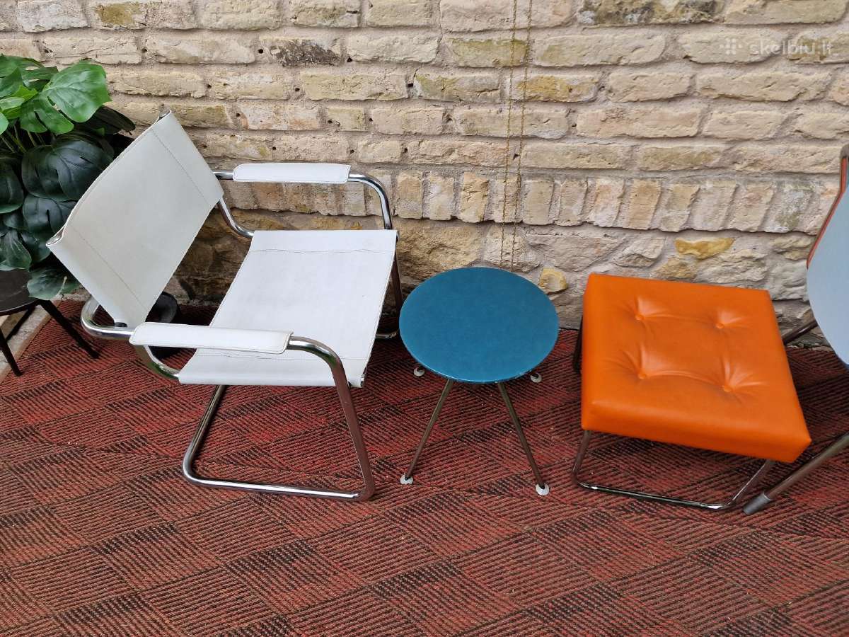 Vintažinės mid century Bauhaus st.kėdės,pufai - nuotraukos Nr. 17