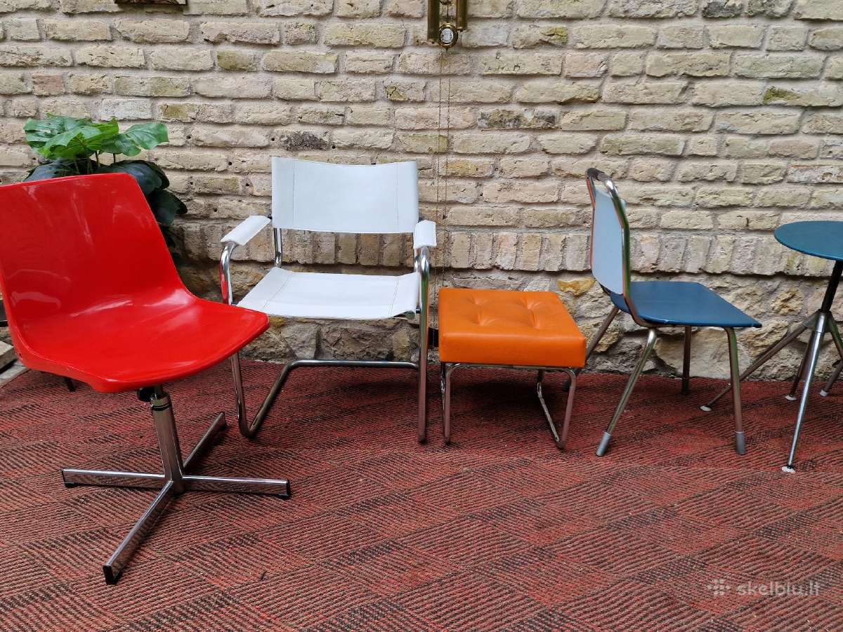 Vintažinės mid century Bauhaus st.kėdės,pufai - nuotraukos Nr. 35