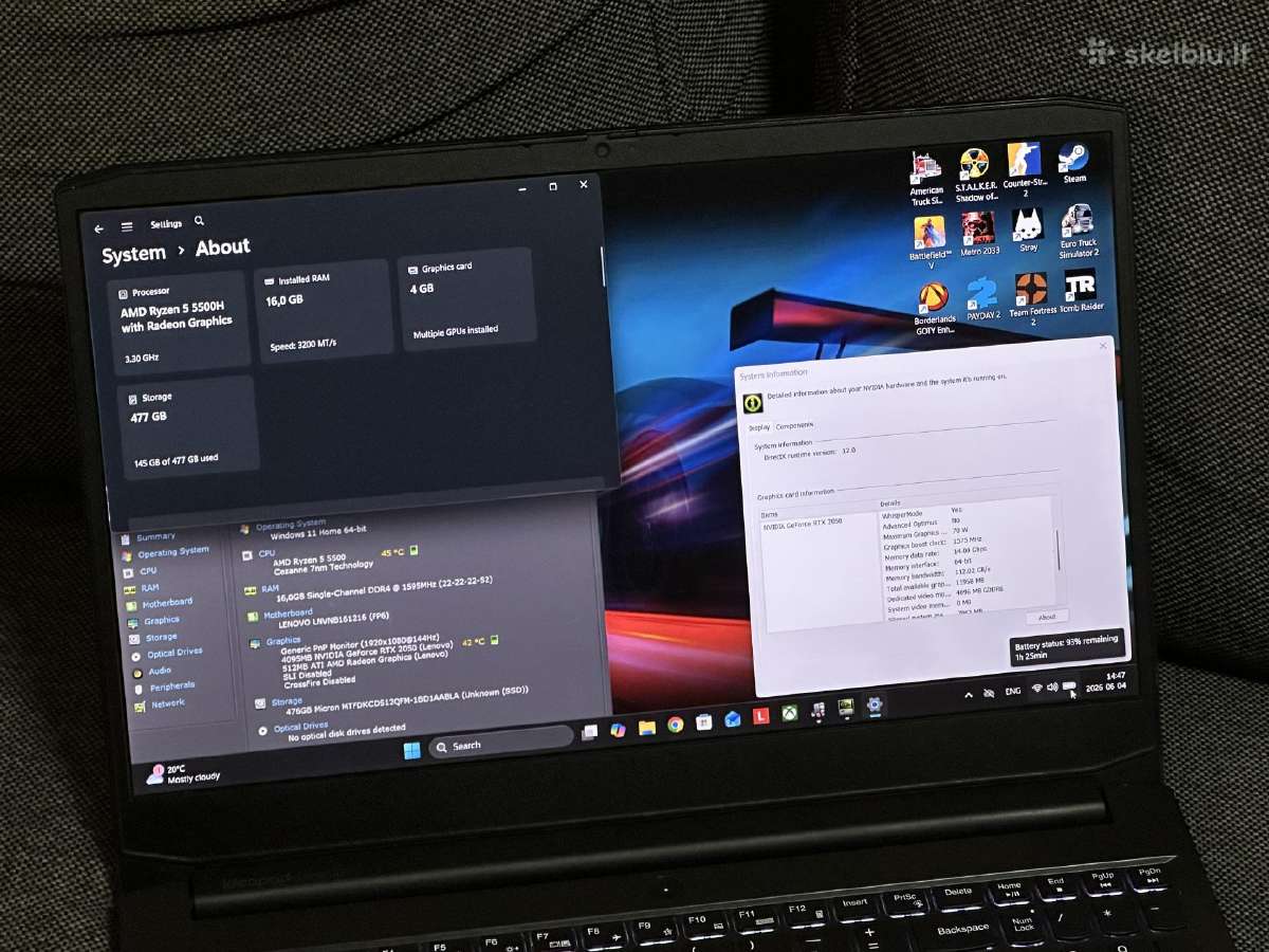 Parduodu ideapad gaming 3 su Rtx 2050, 16gb, 144hz - nuotraukos Nr. 7