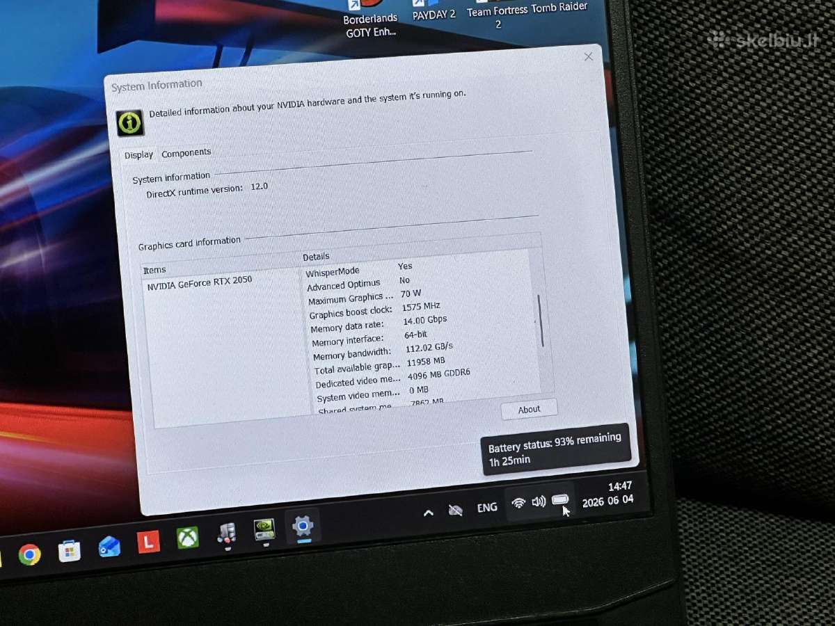 Parduodu ideapad gaming 3 su Rtx 2050, 16gb, 144hz - nuotraukos Nr. 8