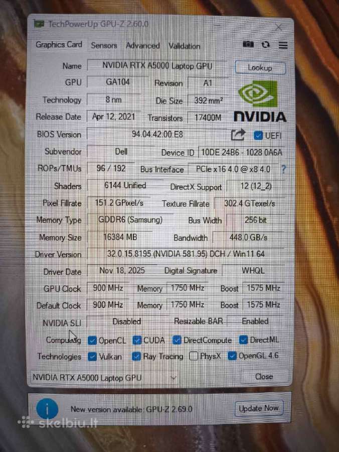 Precision 17.3 i7-11850h 16/512gb Rtx A5000 16gb - nuotraukos Nr. 6