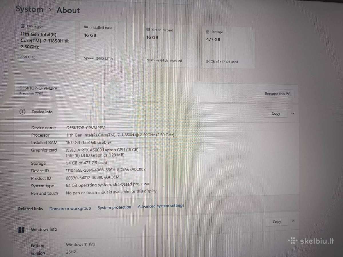 Precision 17.3 i7-11850h 16/512gb Rtx A5000 16gb - nuotraukos Nr. 4