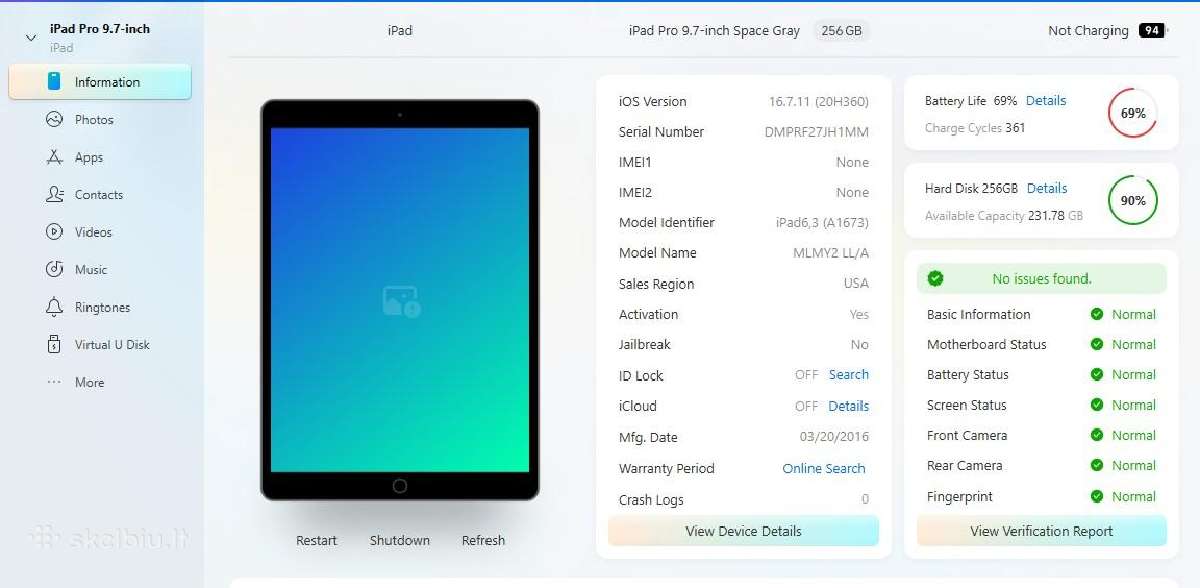 iPad Pro 9.7" 256gb Wi-fi Space Gray A1673 - nuotraukos Nr. 11