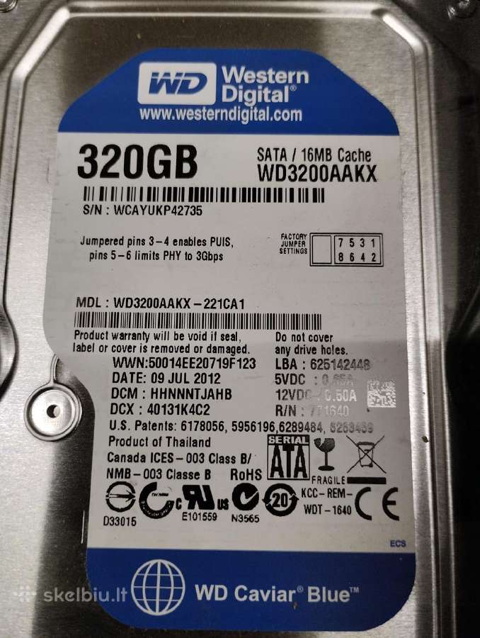 Kietas diskas Wd3200aakx 320gb Sata 3,5"