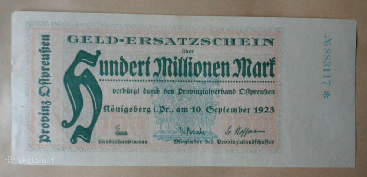 Karaliaučius 100 milijonų markių, 1923m.