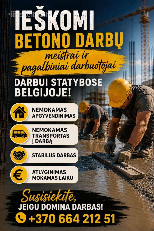 Darbas Belgijoje Betonuotojams