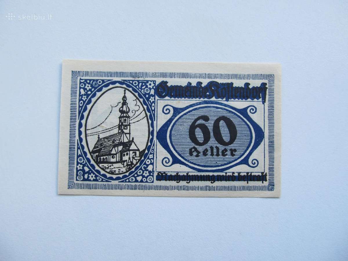 Notgeldas 60 heleriu , Kostendorf Austrija , 1920