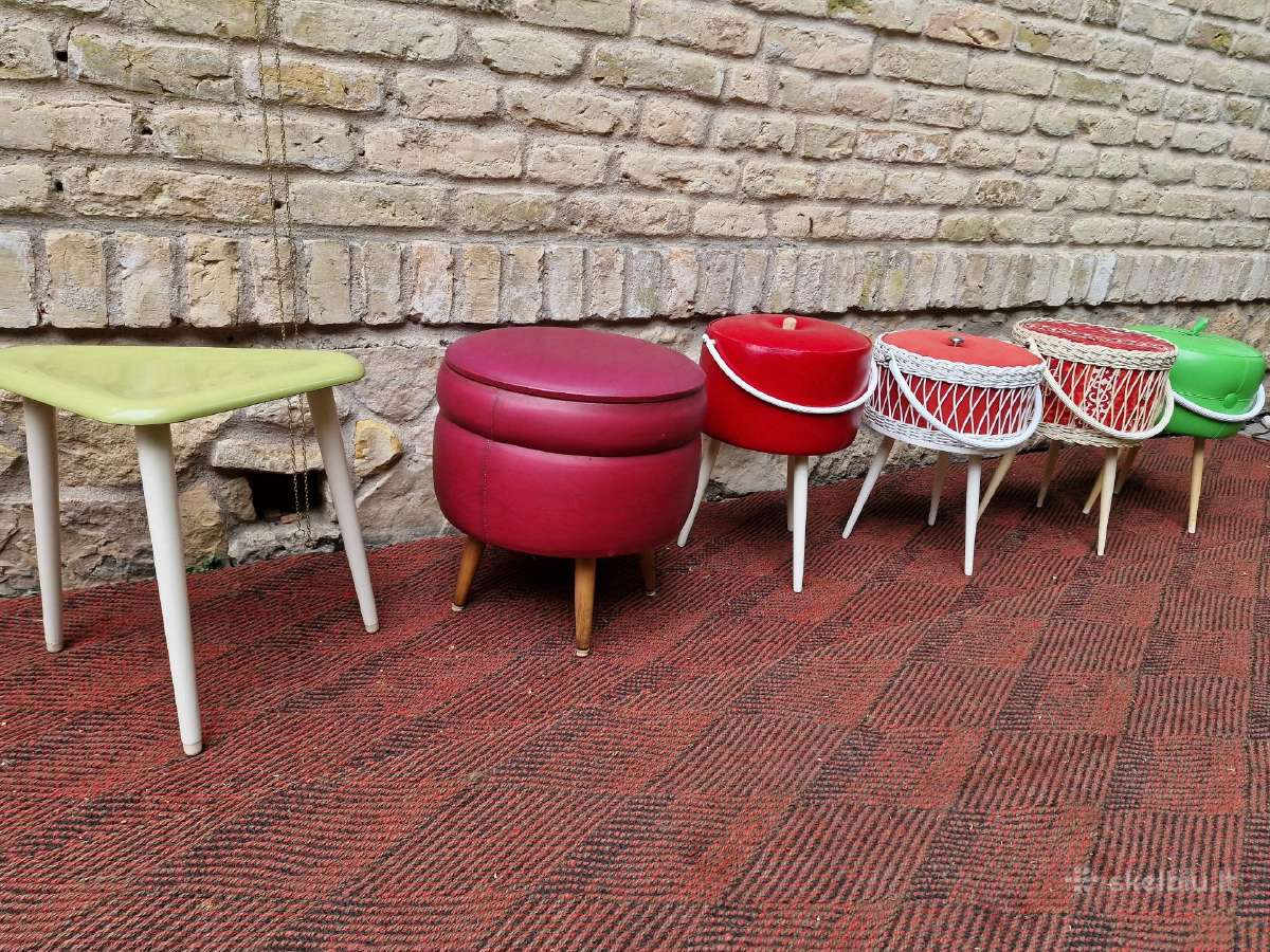 Vintažinės mid century rankdarbių dėžutės,pufas - nuotraukos Nr. 14