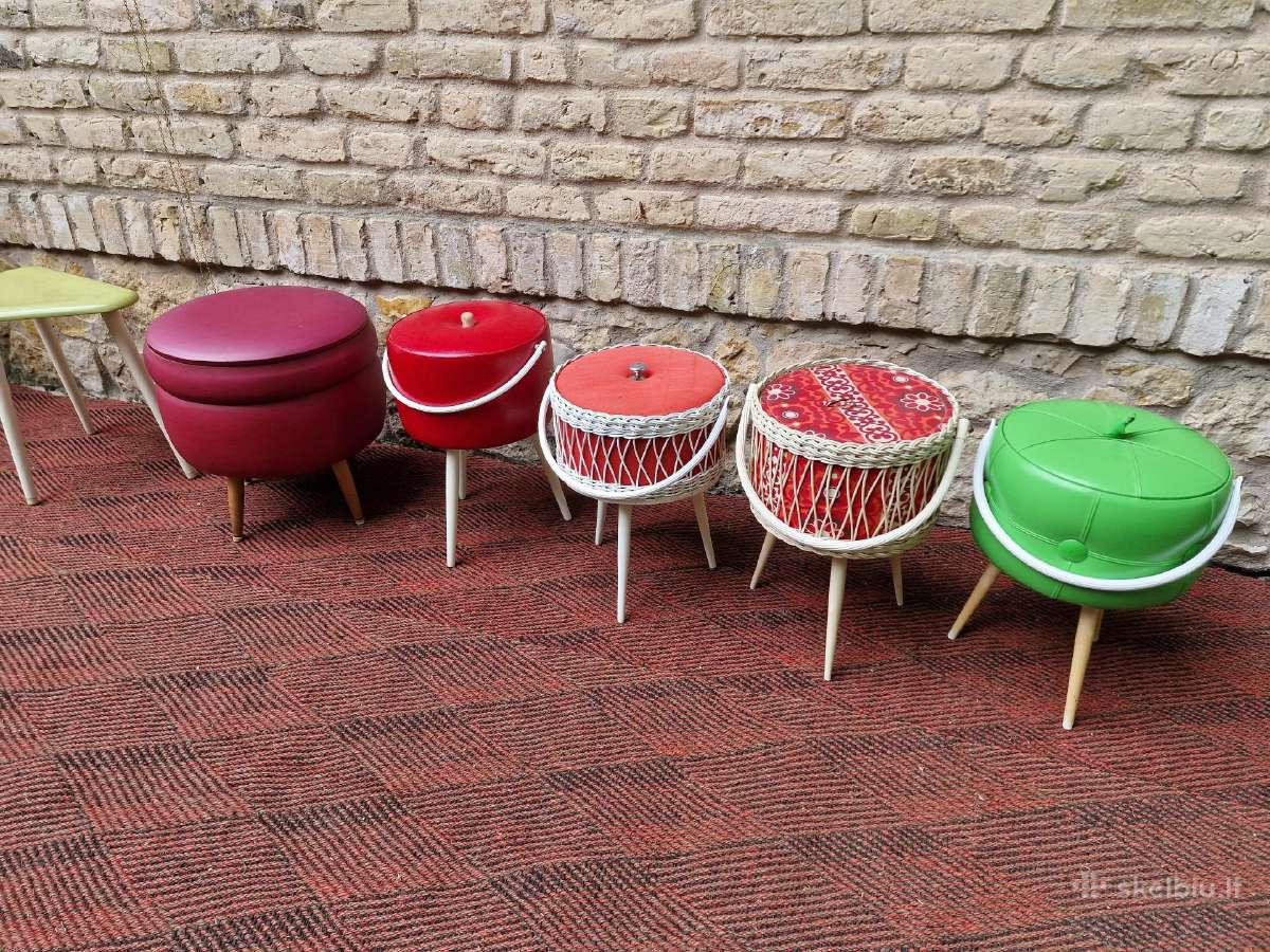 Vintažinės mid century rankdarbių dėžutės,pufas - nuotraukos Nr. 15