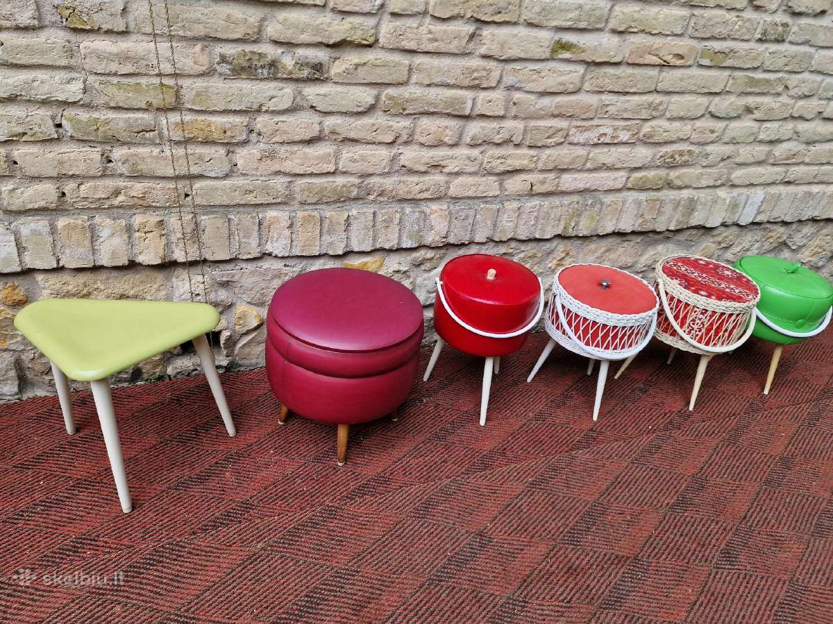 Vintažinės mid century rankdarbių dėžutės,pufas - nuotraukos Nr. 17