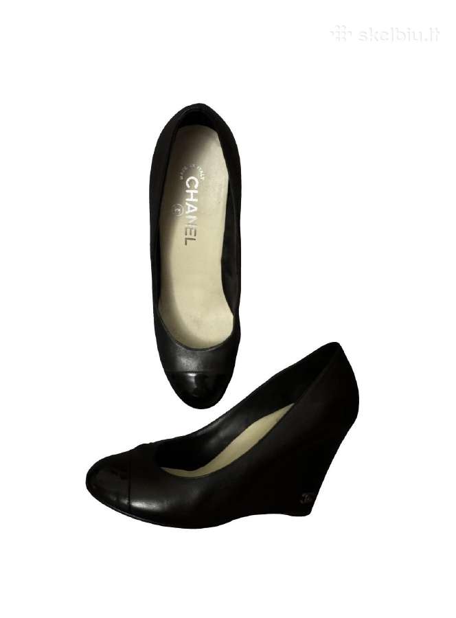 Chanel Black Leather Cс Wedge Pumps, 39