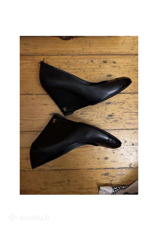 Chanel Black Leather Cс Wedge Pumps, 39 - nuotraukos Nr. 4