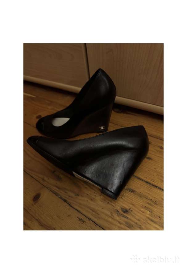 Chanel Black Leather Cс Wedge Pumps, 39 - nuotraukos Nr. 6