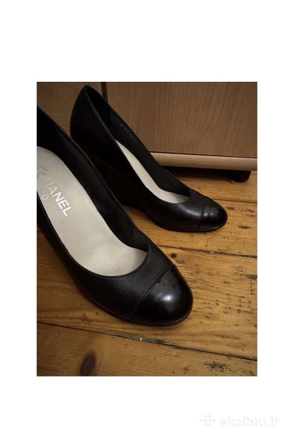 Chanel Black Leather Cс Wedge Pumps, 39 - nuotraukos Nr. 8