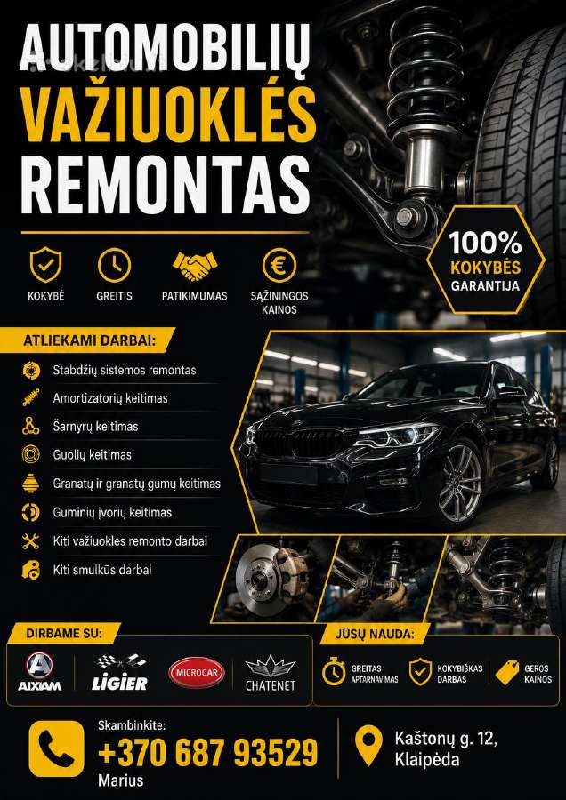 Automobilių, mini automobilių važiuoklės remontas