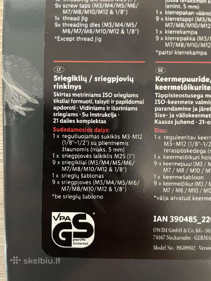 Sriegiklių Sriegpjovių rinkinys - nuotraukos Nr. 2