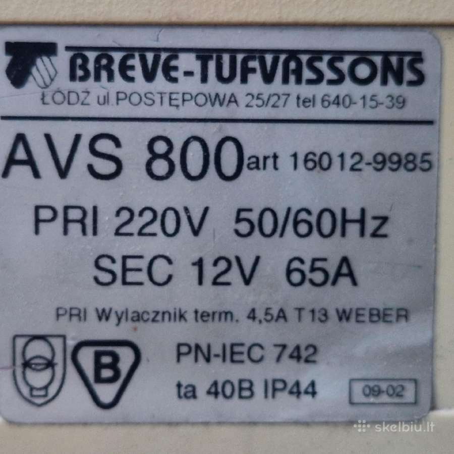 Transformatorius 12v Avs800 65a - nuotraukos Nr. 2