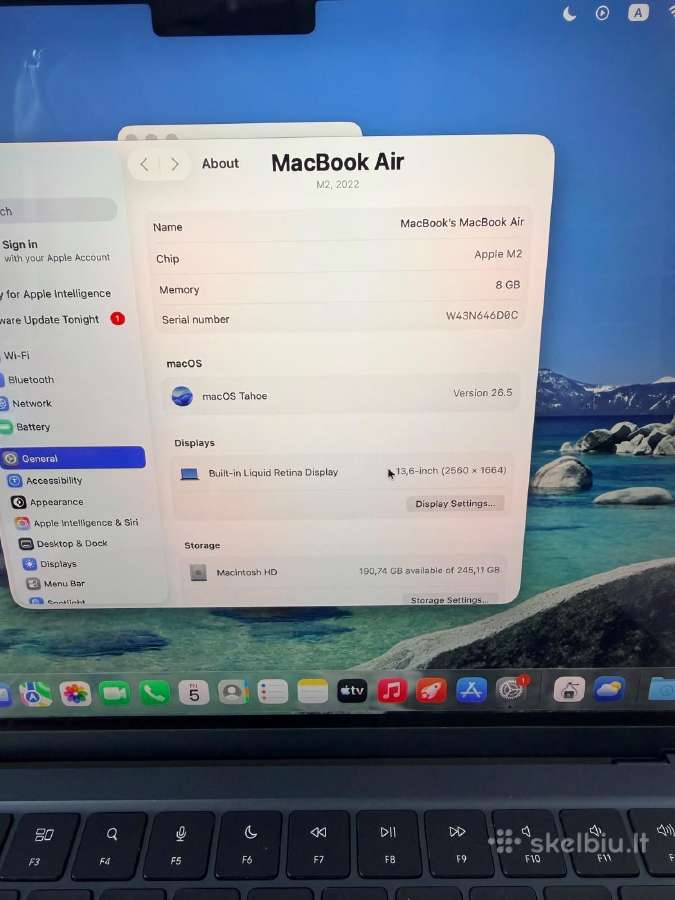 MacBook Air 13 2022 Apple M2 / 8gb / 256gb SSD - nuotraukos Nr. 4