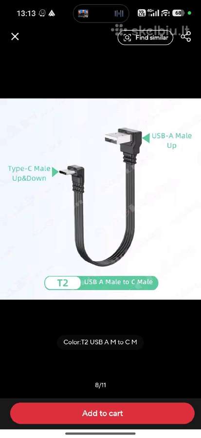 Usb a type c kabelis