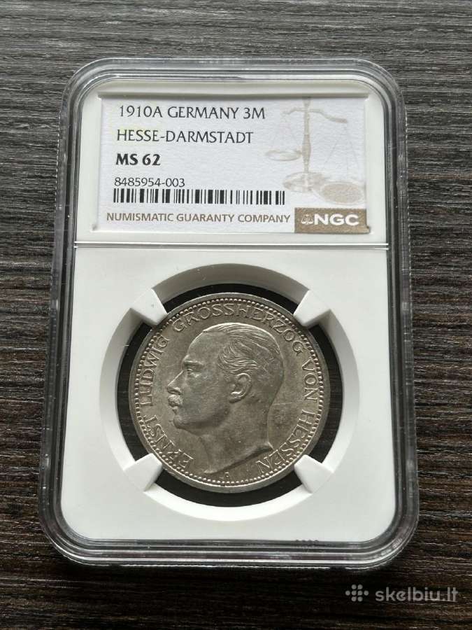 Vokietija 3 markes 1910 Hesse-darmstadt Ngs Ms62