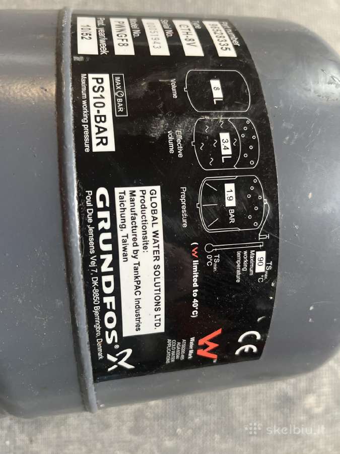 Hidroforas (Slėgio indas) Grundfos GT-h 8v 3/4" (9 - nuotraukos Nr. 3