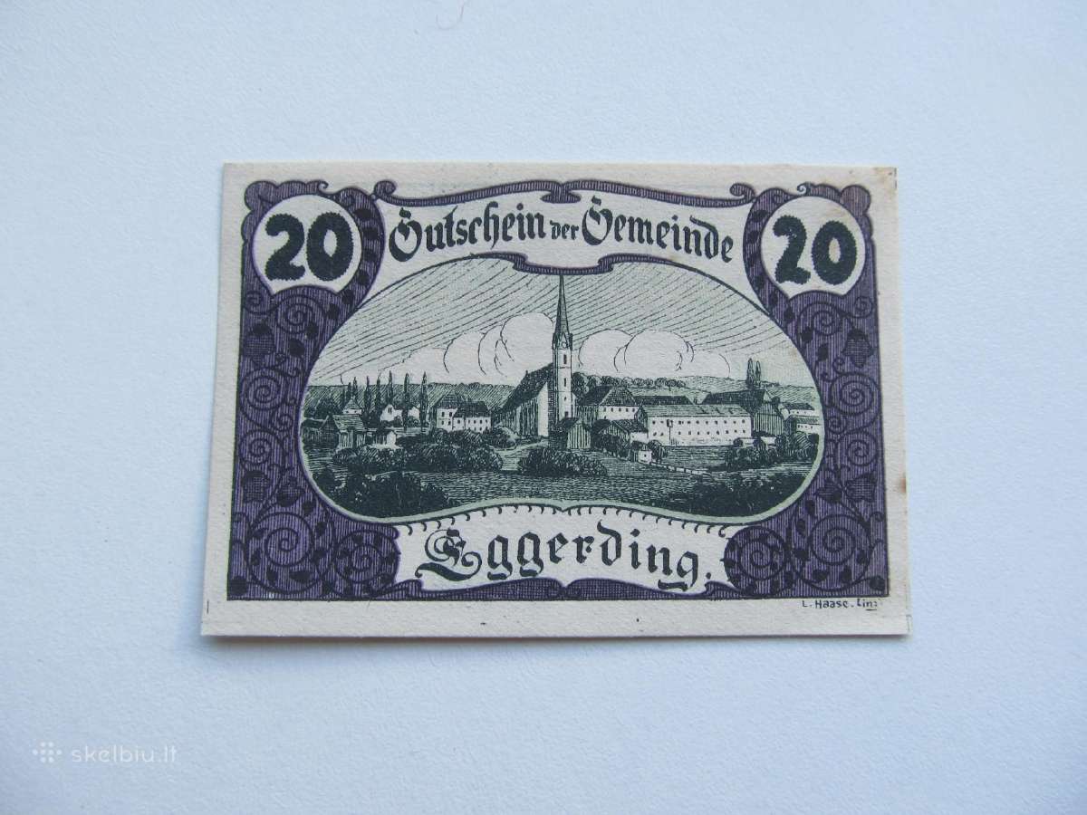 Notgeldas 20 heleriu , Eggerding Austrija , 1920