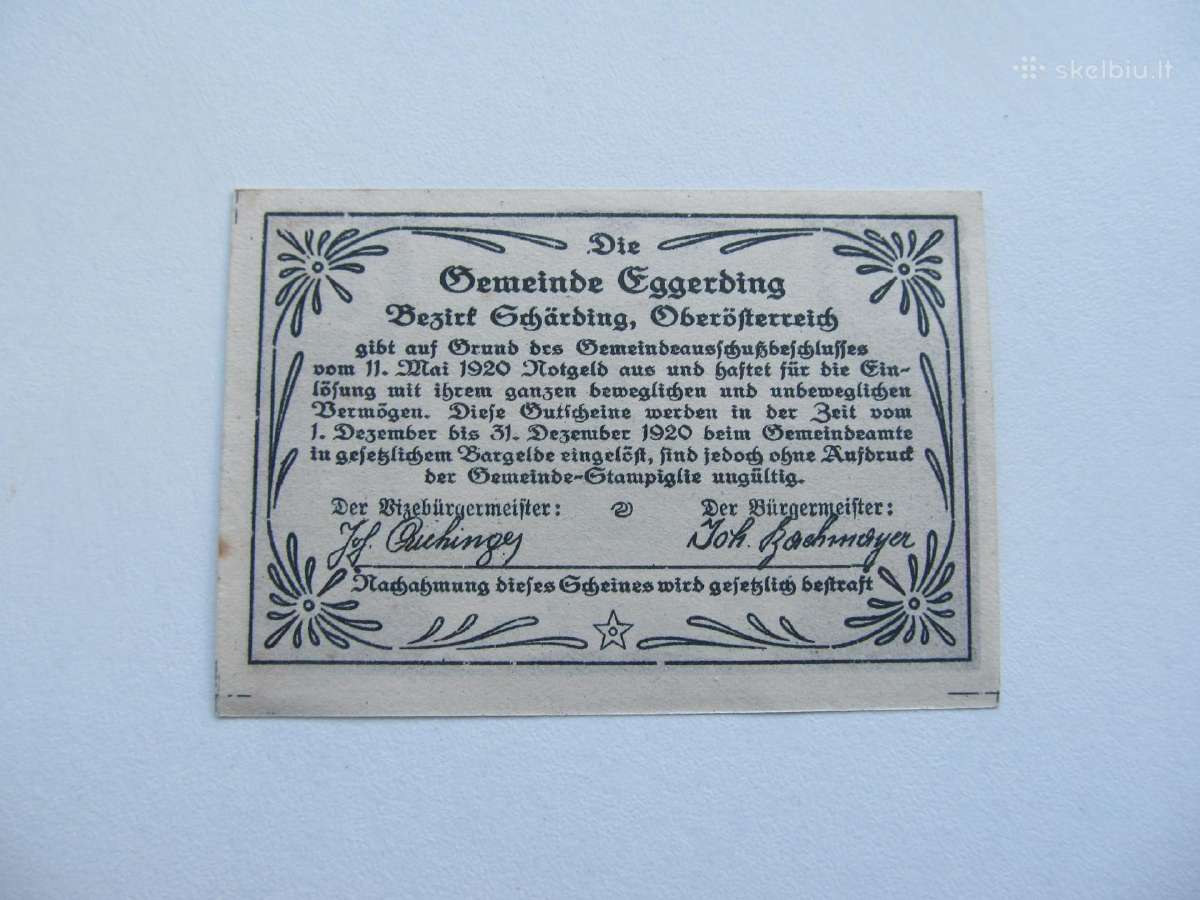 Notgeldas 20 heleriu , Eggerding Austrija , 1920 - nuotraukos Nr. 2