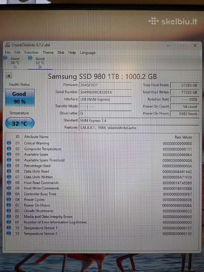 Parduodu Nvme Samsung 980 SSD 1tb - nuotraukos Nr. 2