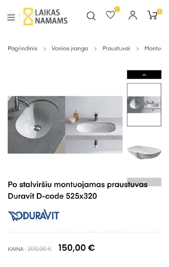 Praustuvas po stalviršiu Duravit D-code 525x320