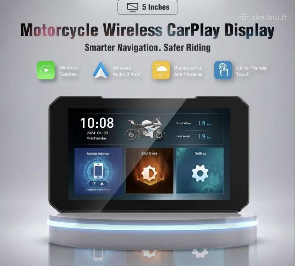 Motociklo Carplay dash cam navigacija ekranas