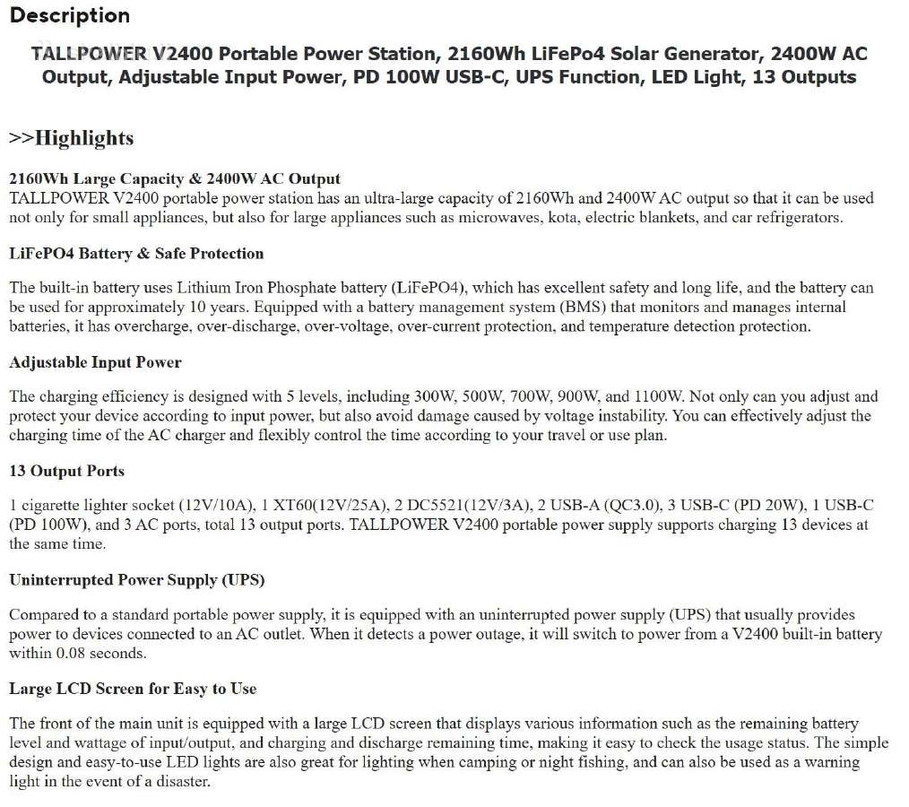 Power station Tallpower 2400w - nuotraukos Nr. 15