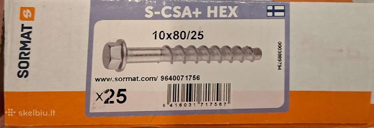 Sormat S-csa+ Hex 10x80/25 betoniniai sraigtai.