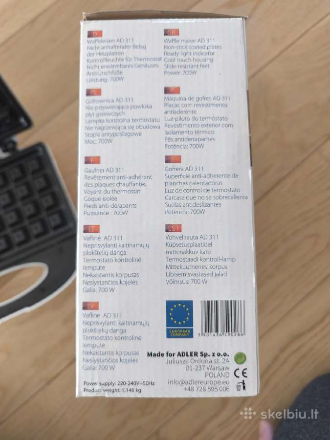 Adler belgiškų vaflių kepyklė dėžute - nuotraukos Nr. 4
