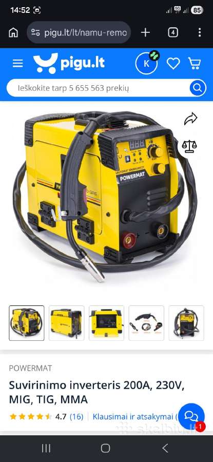 Suvirinimo inverteris 200a 230v Mig, Tig