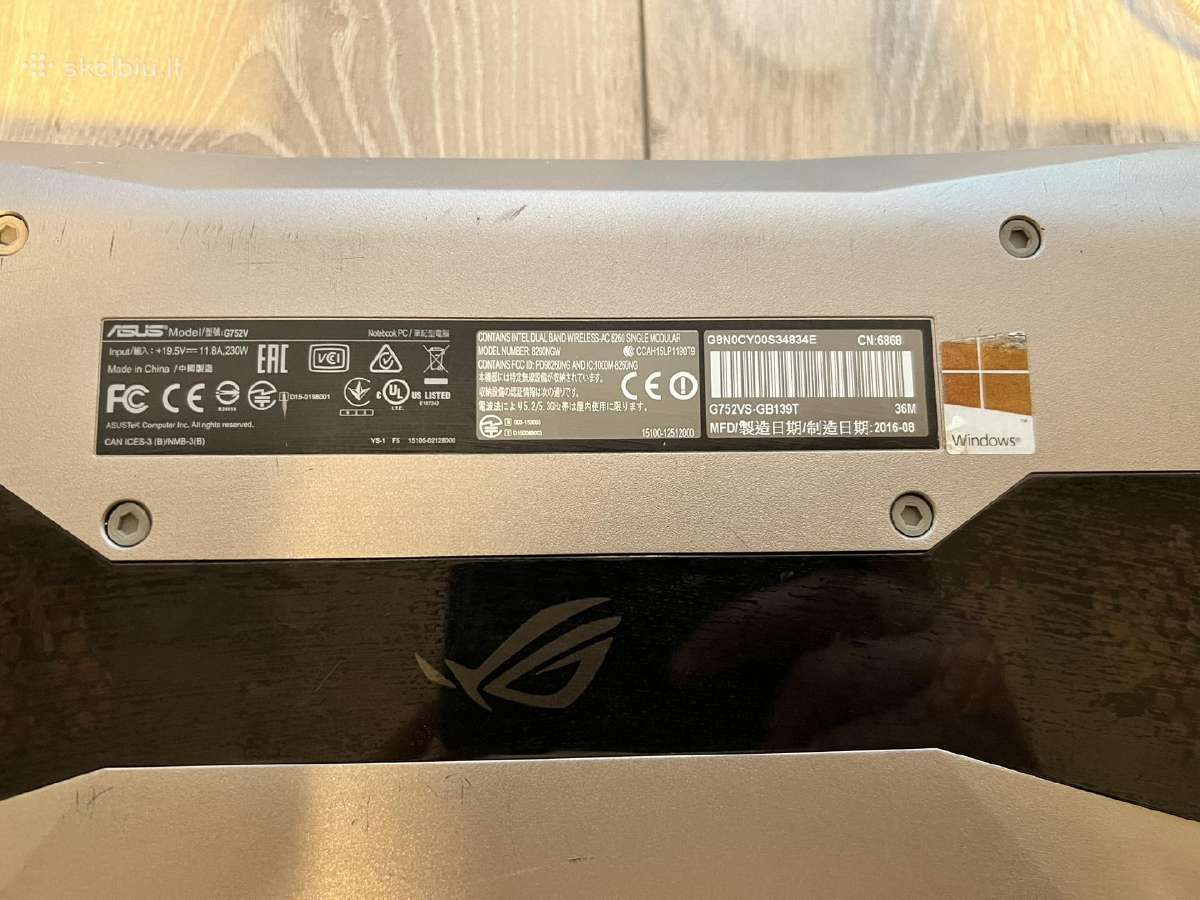 Asus g752vs-gb139t laptopas - nuotraukos Nr. 6