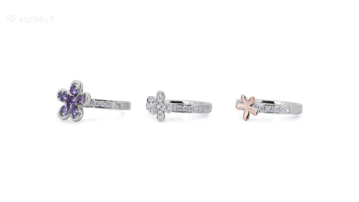 Aukso (750) žiedų tripletas su deimantais (1,48ct) - nuotraukos Nr. 2