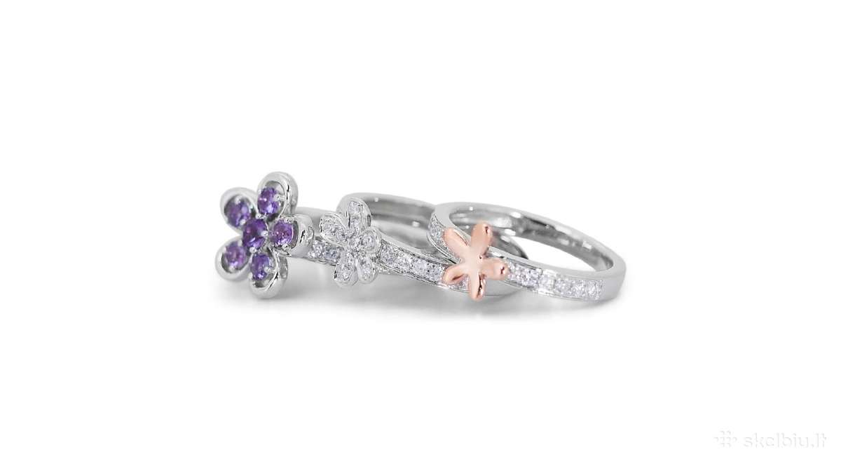 Aukso (750) žiedų tripletas su deimantais (1,48ct)