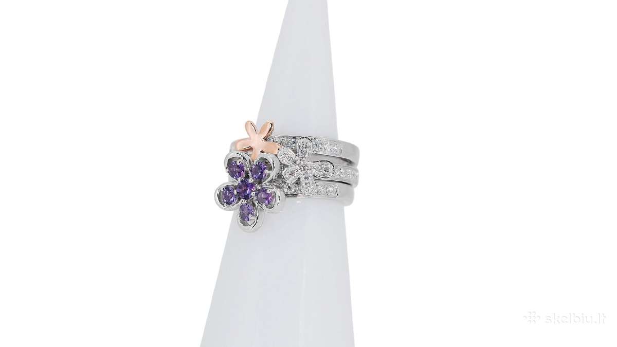 Aukso (750) žiedų tripletas su deimantais (1,48ct) - nuotraukos Nr. 6