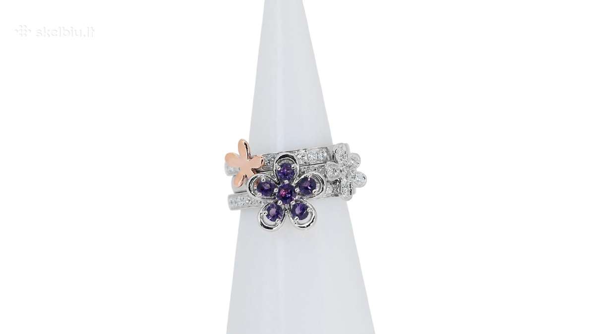 Aukso (750) žiedų tripletas su deimantais (1,48ct) - nuotraukos Nr. 7