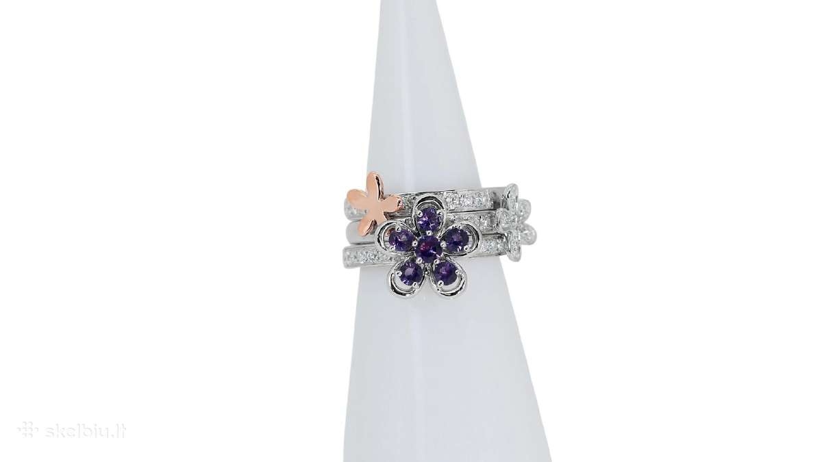 Aukso (750) žiedų tripletas su deimantais (1,48ct) - nuotraukos Nr. 11