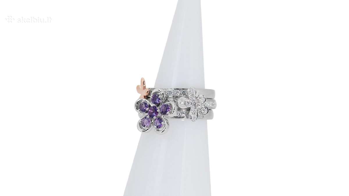 Aukso (750) žiedų tripletas su deimantais (1,48ct) - nuotraukos Nr. 15