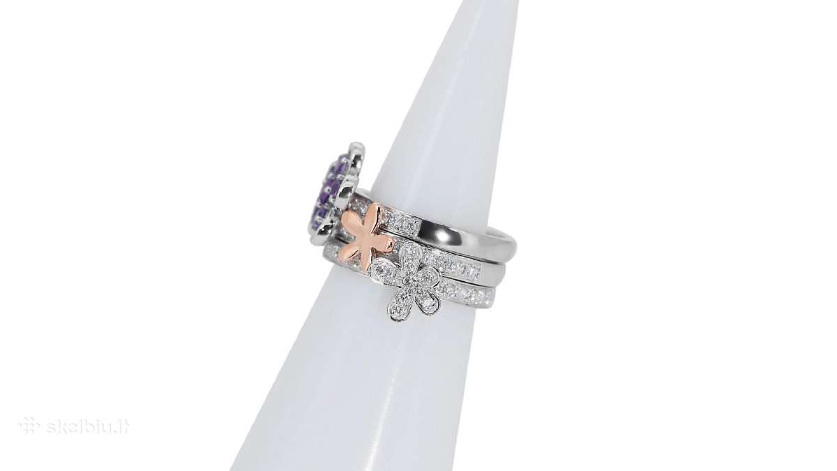 Aukso (750) žiedų tripletas su deimantais (1,48ct) - nuotraukos Nr. 18