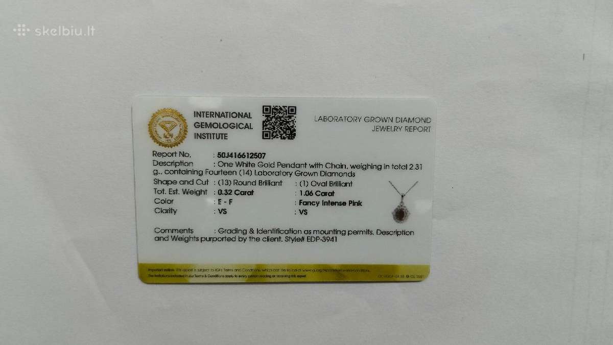 Aukso pakabukas su rožiniu LG briliantu (1,38ct) - nuotraukos Nr. 7