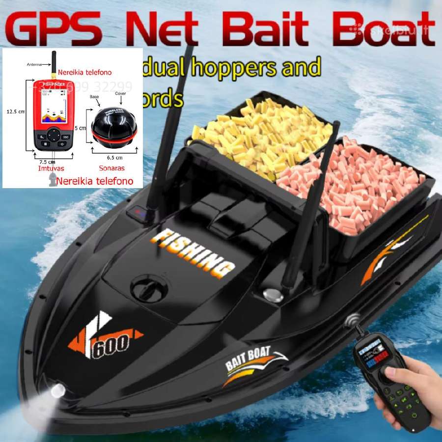 Flytec V600 GPS pašarų laivelis su GPS 200 taškų