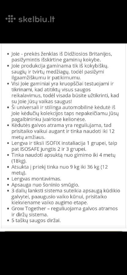 Automobilio kėdutė - nuotraukos Nr. 2