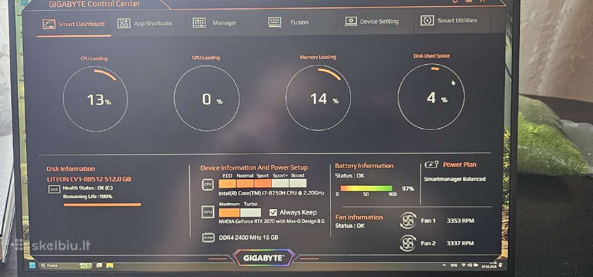 Aero 15-x9 ! Rtx 2070 8gb Vram ! - nuotraukos Nr. 6