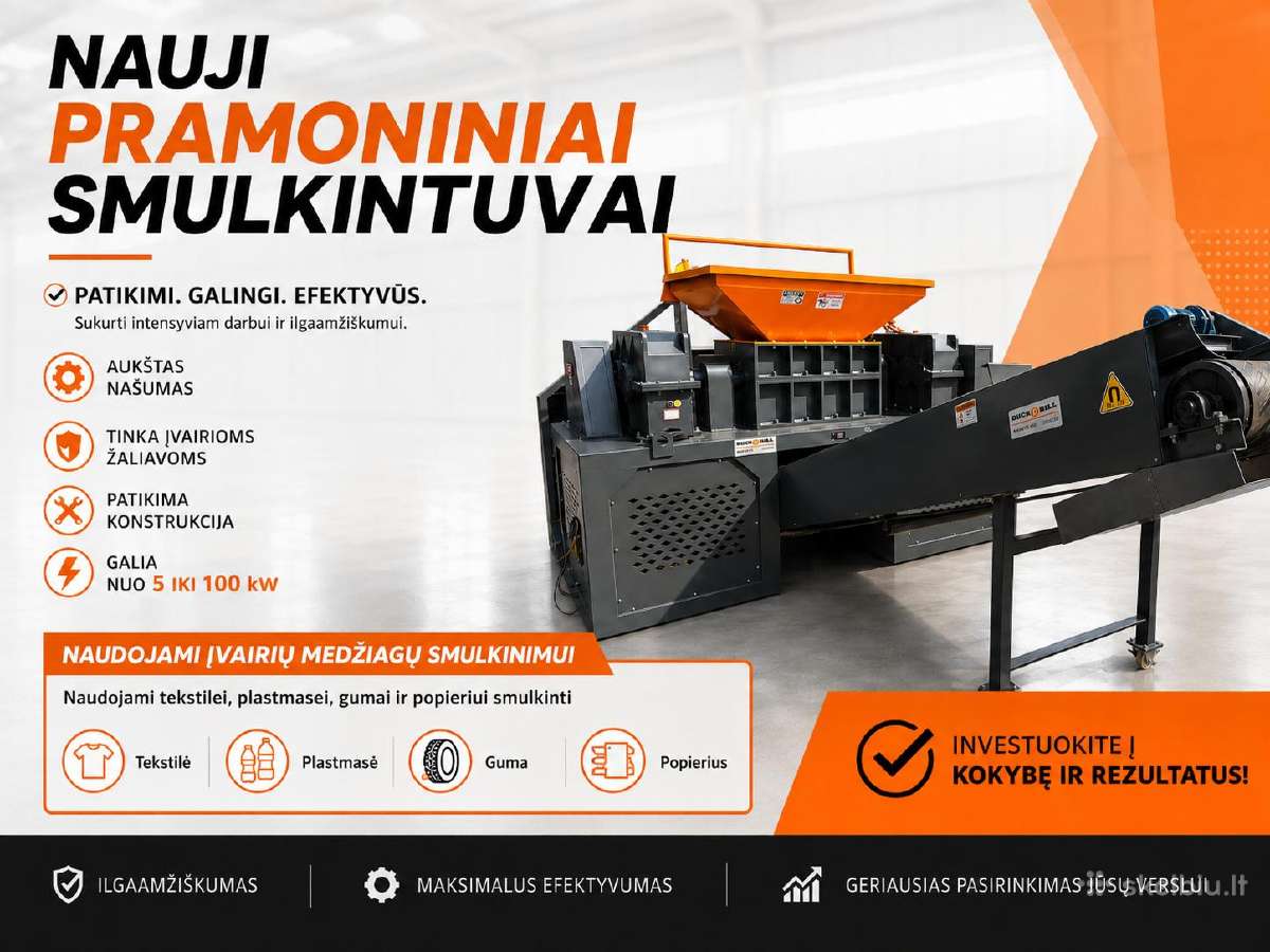 Smulkintuvas metalo plastiko kartono gumos betono