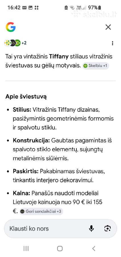 Lubinis šviestuvas,tiffany šviestuvas - nuotraukos Nr. 3
