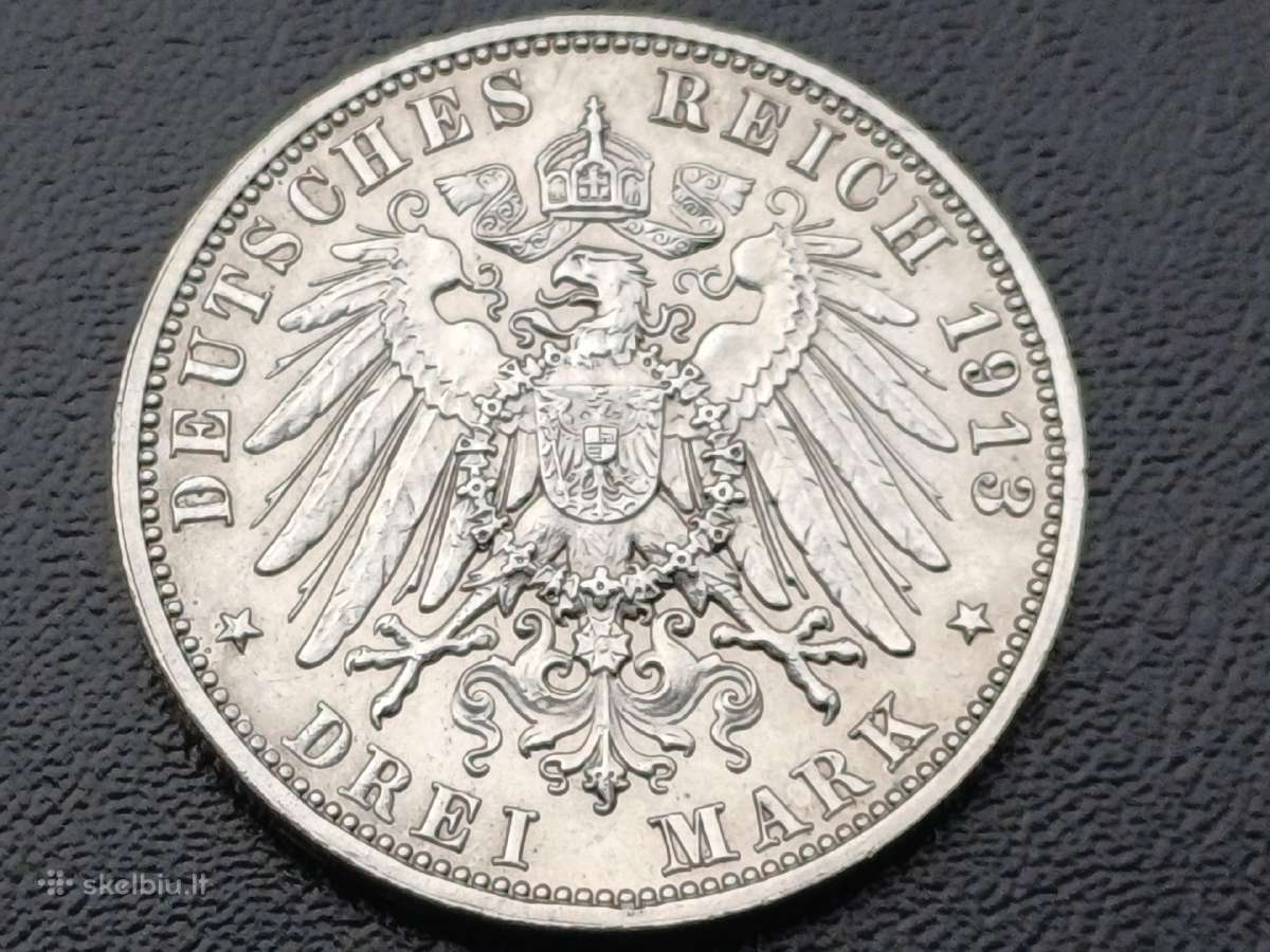 3 markes 1913m. Saksonija sidabras 900 - nuotraukos Nr. 2